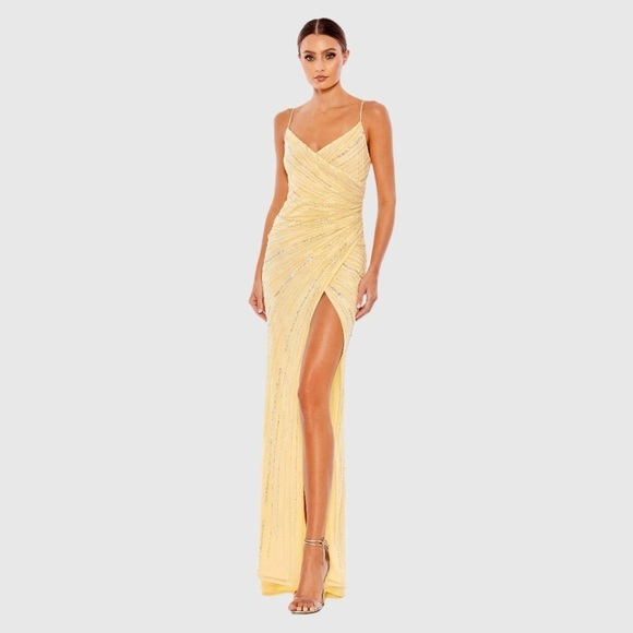 MAC DUGGAL 93733 NWT Beaded Sleeveless Faux Wrap Gown